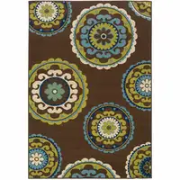 Photo of Brown Floral Medallion Stain Resistant Indoor Outdoor Area Rug