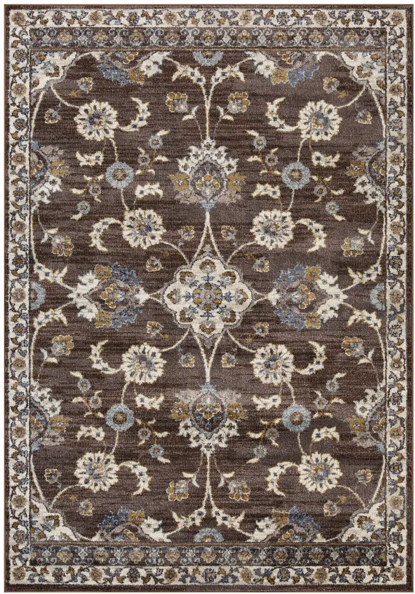 Brown Floral Power Loom Area Rug With Fringe Photo 1