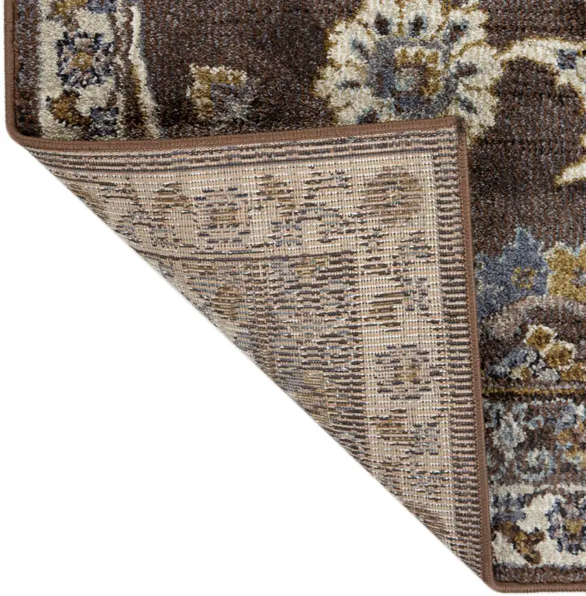 Brown Floral Power Loom Area Rug With Fringe Photo 5