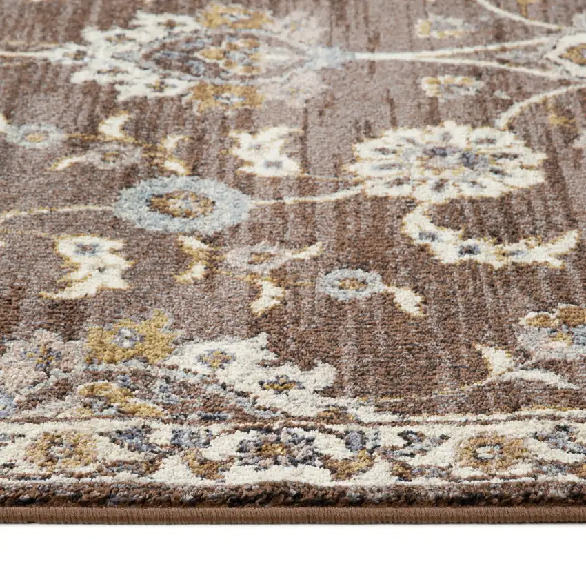 Brown Floral Power Loom Area Rug With Fringe Photo 3