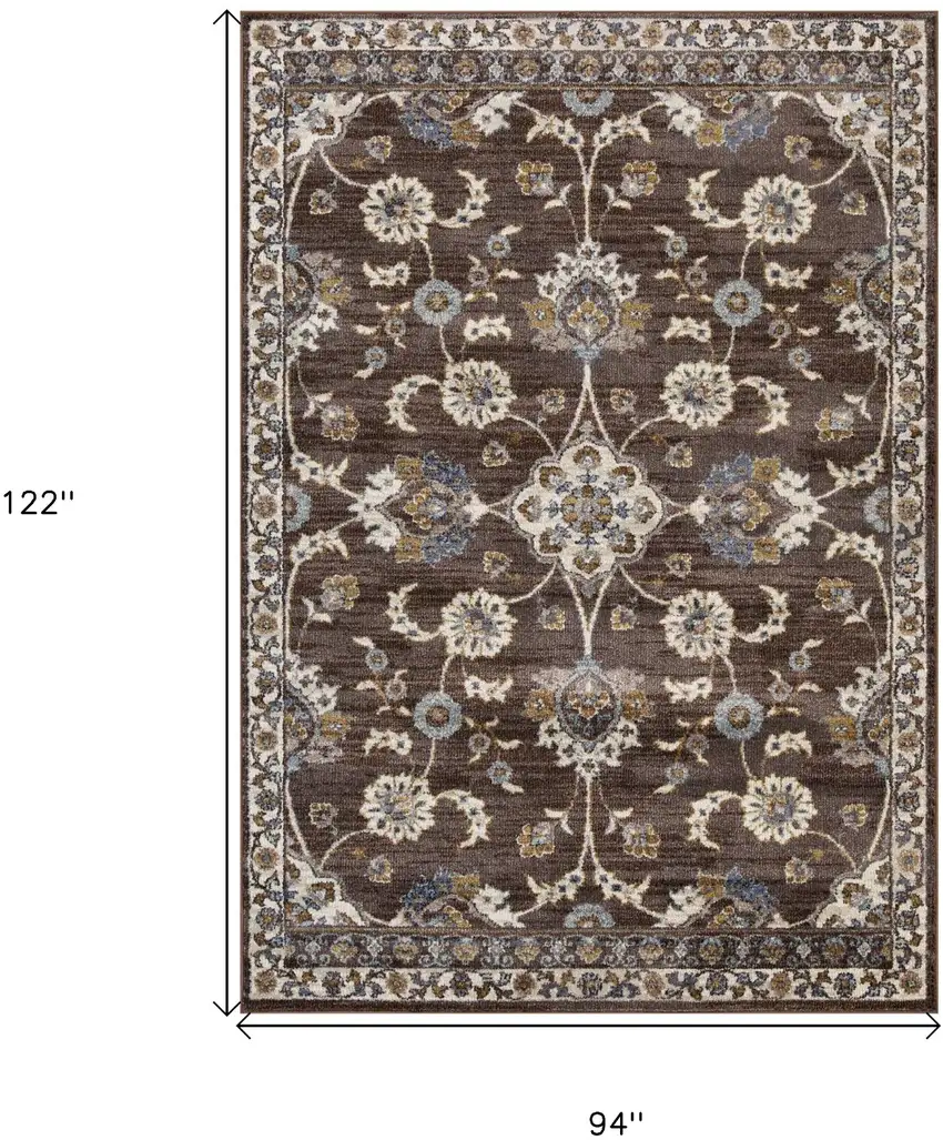 Brown Floral Power Loom Area Rug With Fringe Photo 7
