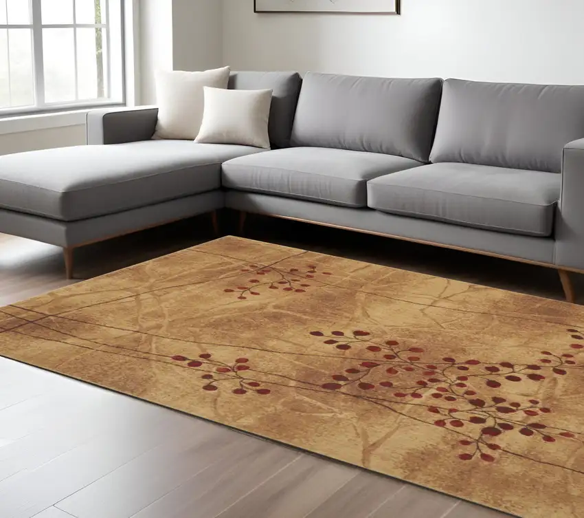 Brown Floral Power Loom Non Skid Area Rug Photo 1