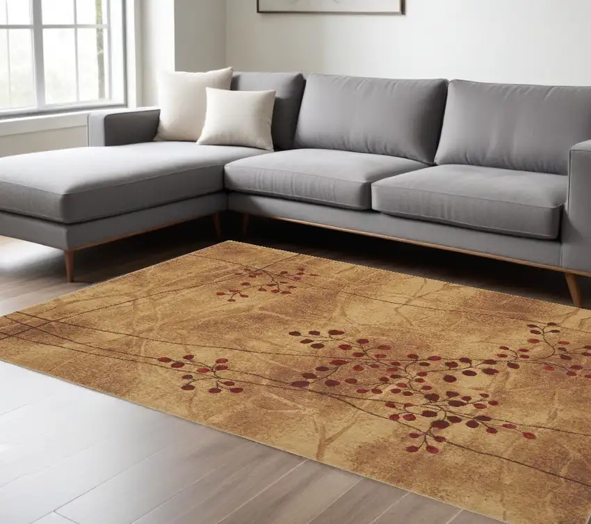 Brown Floral Power Loom Area Rug Photo 1