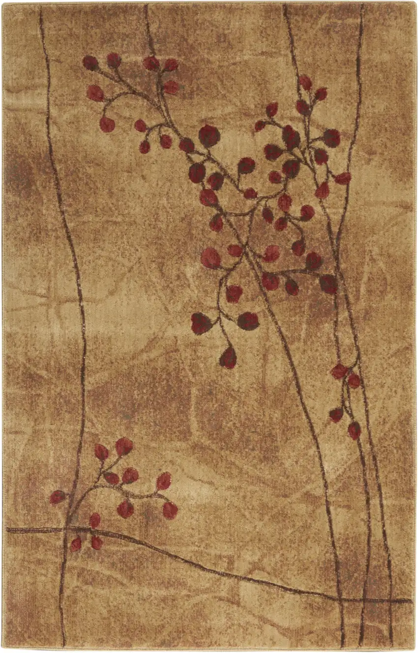 Brown Floral Power Loom Area Rug Photo 1