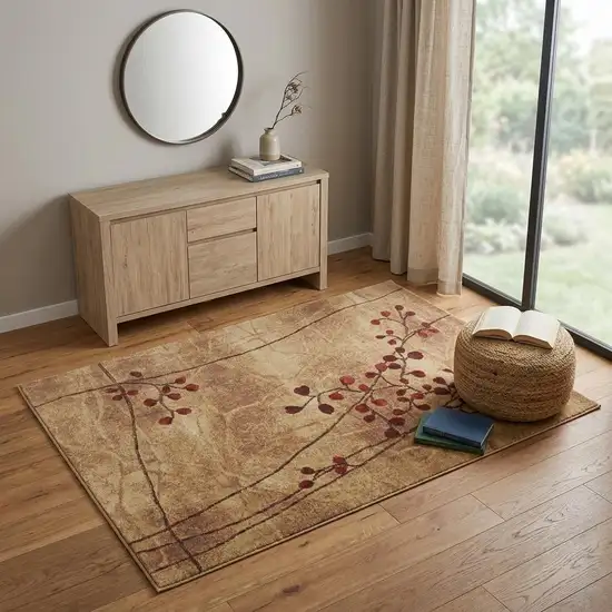 Brown Floral Power Loom Area Rug Photo 1