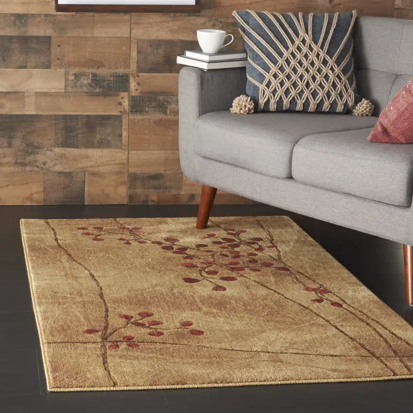 Brown Floral Power Loom Area Rug Photo 7