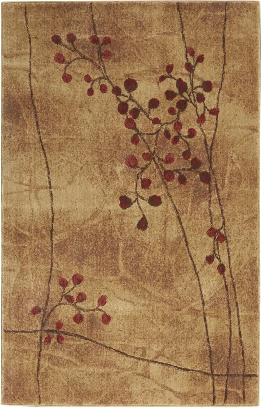 Brown Floral Power Loom Area Rug Photo 4