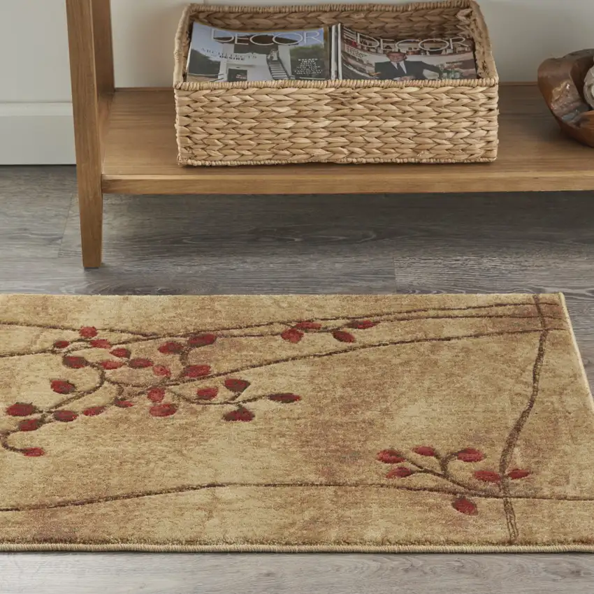 Brown Floral Power Loom Area Rug Photo 5