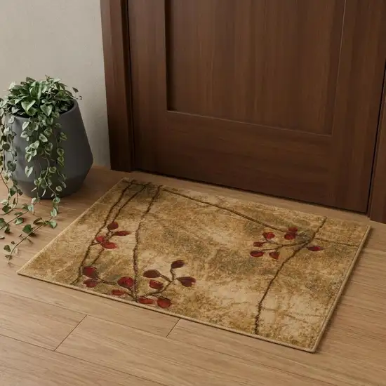 Brown Floral Power Loom Area Rug Photo 1