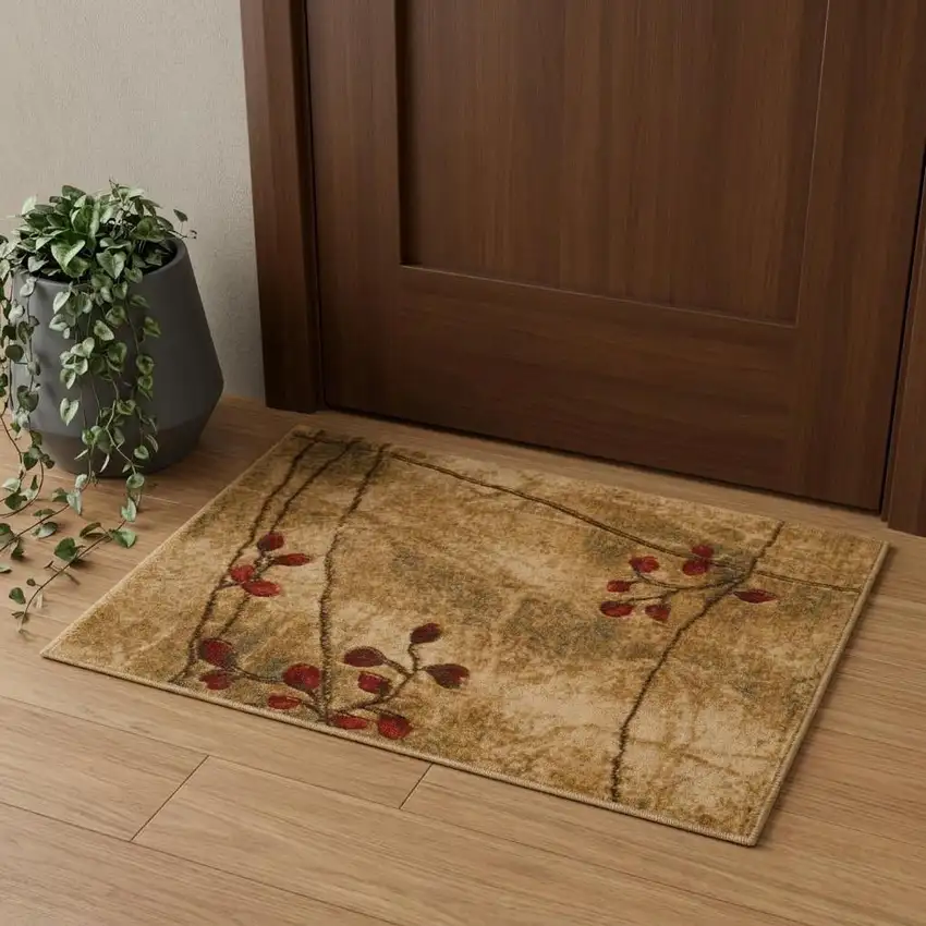 Brown Floral Power Loom Area Rug Photo 1