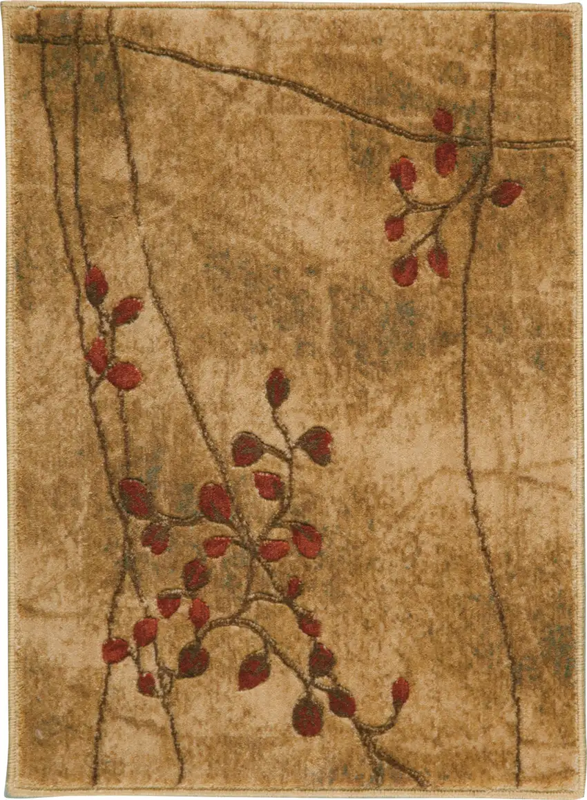 Brown Floral Power Loom Area Rug Photo 1