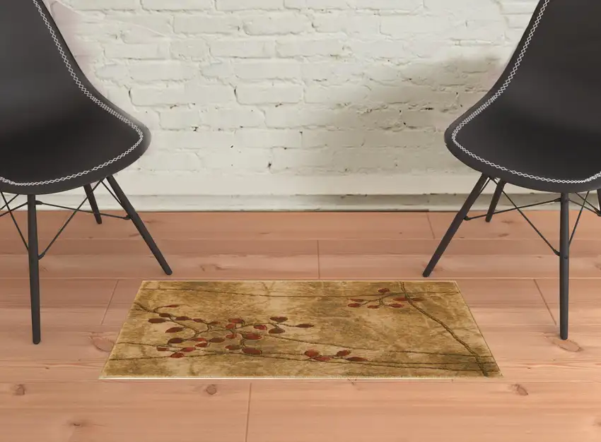Brown Floral Power Loom Area Rug Photo 2