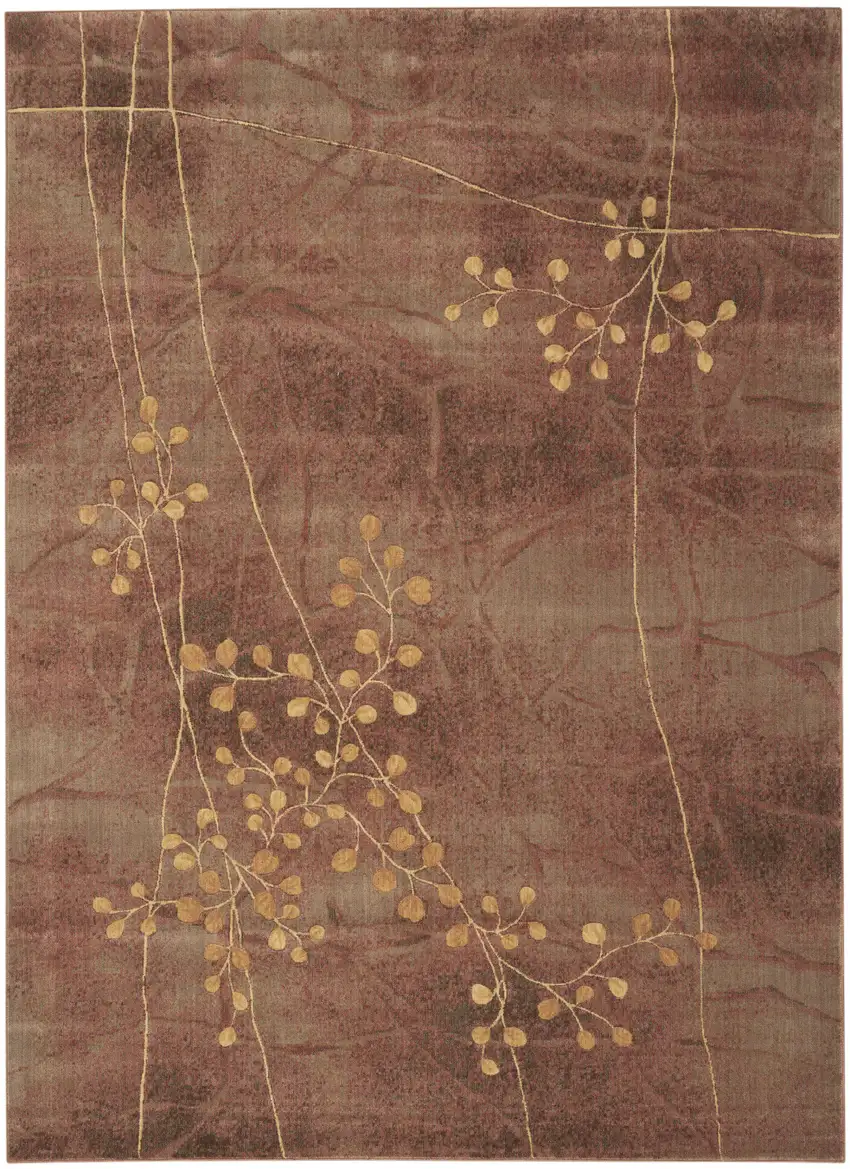 Brown Floral Power Loom Area Rug Photo 1