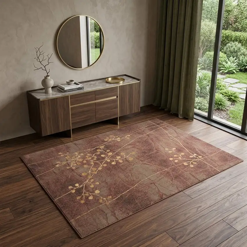 Brown Floral Power Loom Area Rug Photo 1