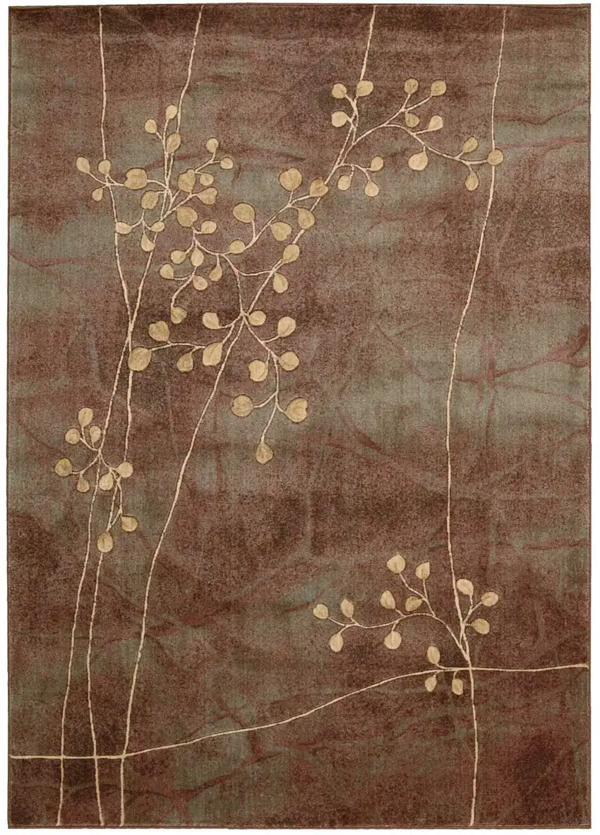 Brown Floral Power Loom Area Rug Photo 1