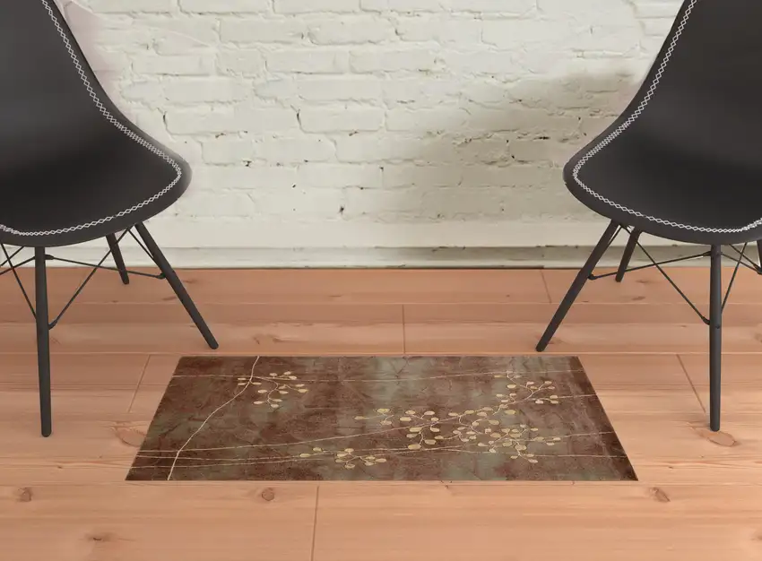 Brown Floral Power Loom Area Rug Photo 2