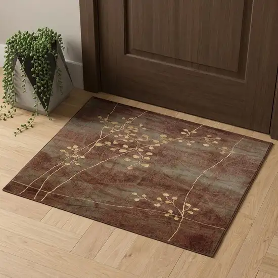 Brown Floral Power Loom Area Rug Photo 1