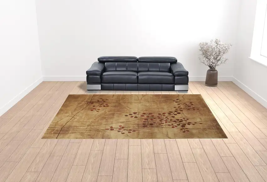 Brown Floral Power Loom Area Rug Photo 2