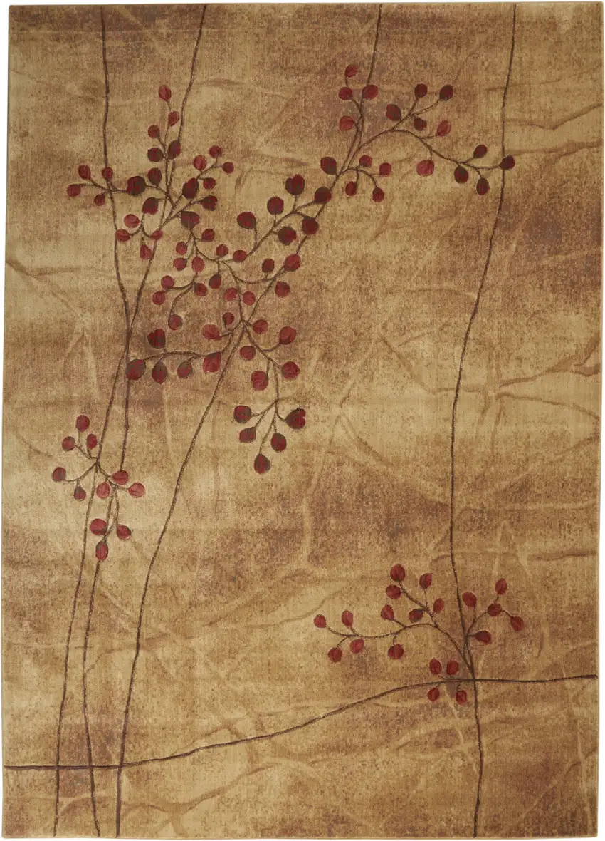 Brown Floral Power Loom Area Rug Photo 1
