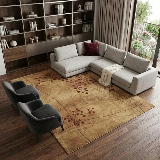Brown Floral Power Loom Area Rug Photo 1