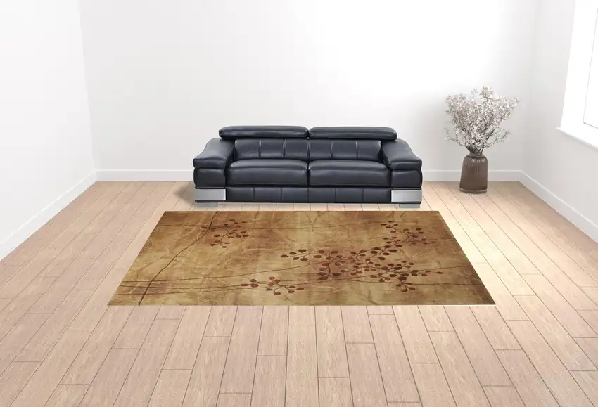 Brown Floral Power Loom Area Rug Photo 2