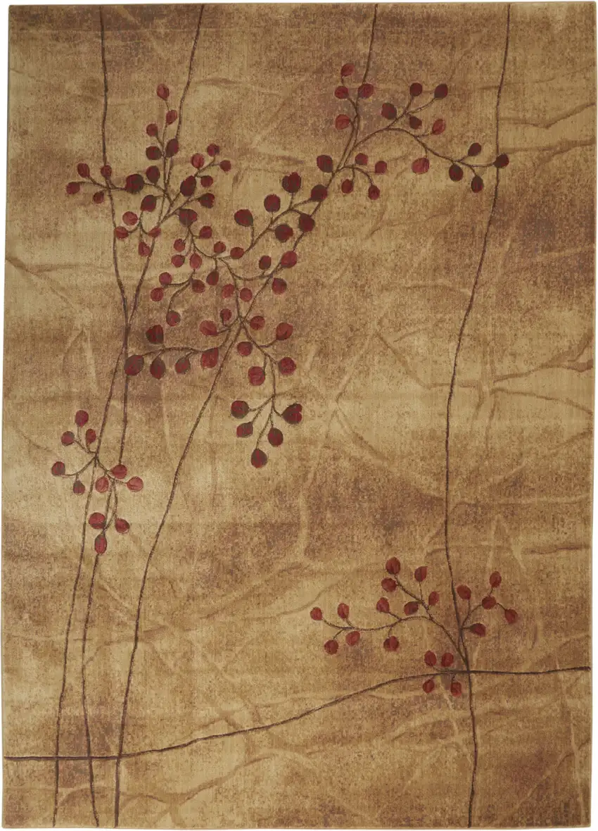 Brown Floral Power Loom Area Rug Photo 1