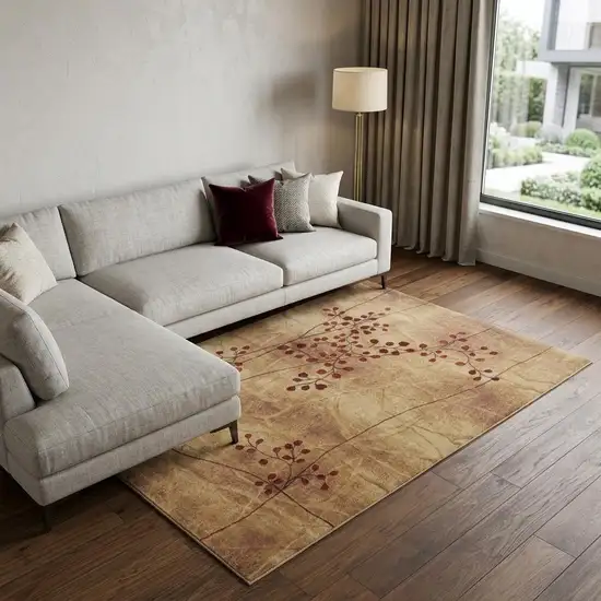 Brown Floral Power Loom Area Rug Photo 1