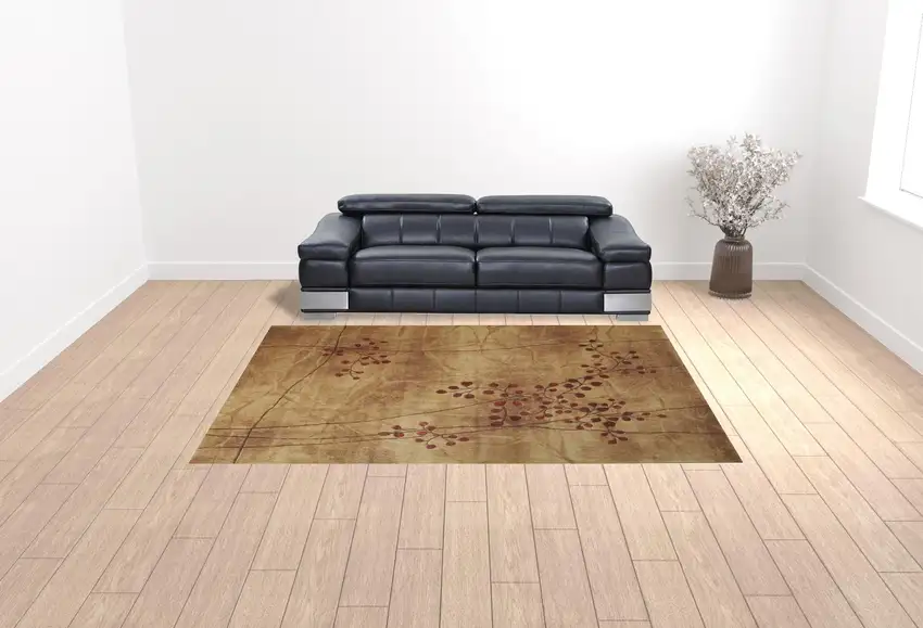 Brown Floral Power Loom Area Rug Photo 2