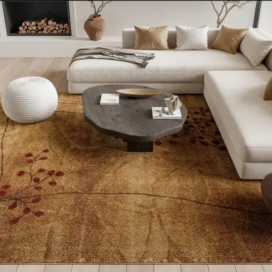 Brown Floral Power Loom Area Rug Photo 6