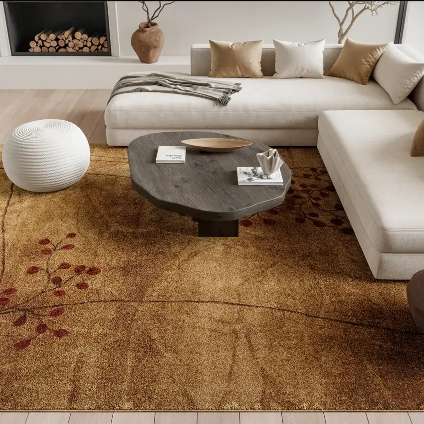 Brown Floral Power Loom Area Rug Photo 6