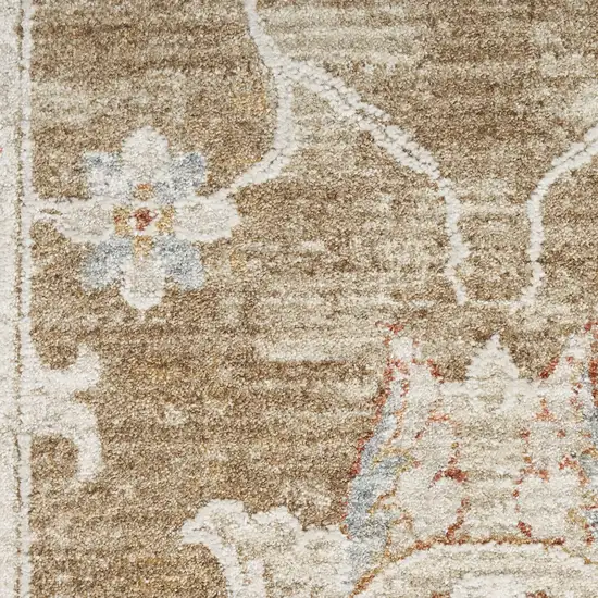 Brown Floral Power Loom Distressed Area Rug With Fringe Photo 3