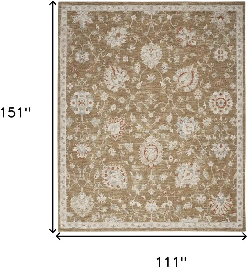 Brown Floral Power Loom Distressed Area Rug With Fringe Photo 3