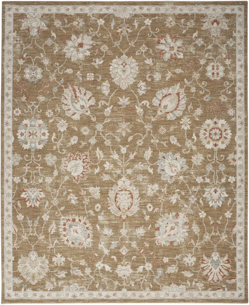 Brown Floral Power Loom Distressed Area Rug With Fringe Photo 2