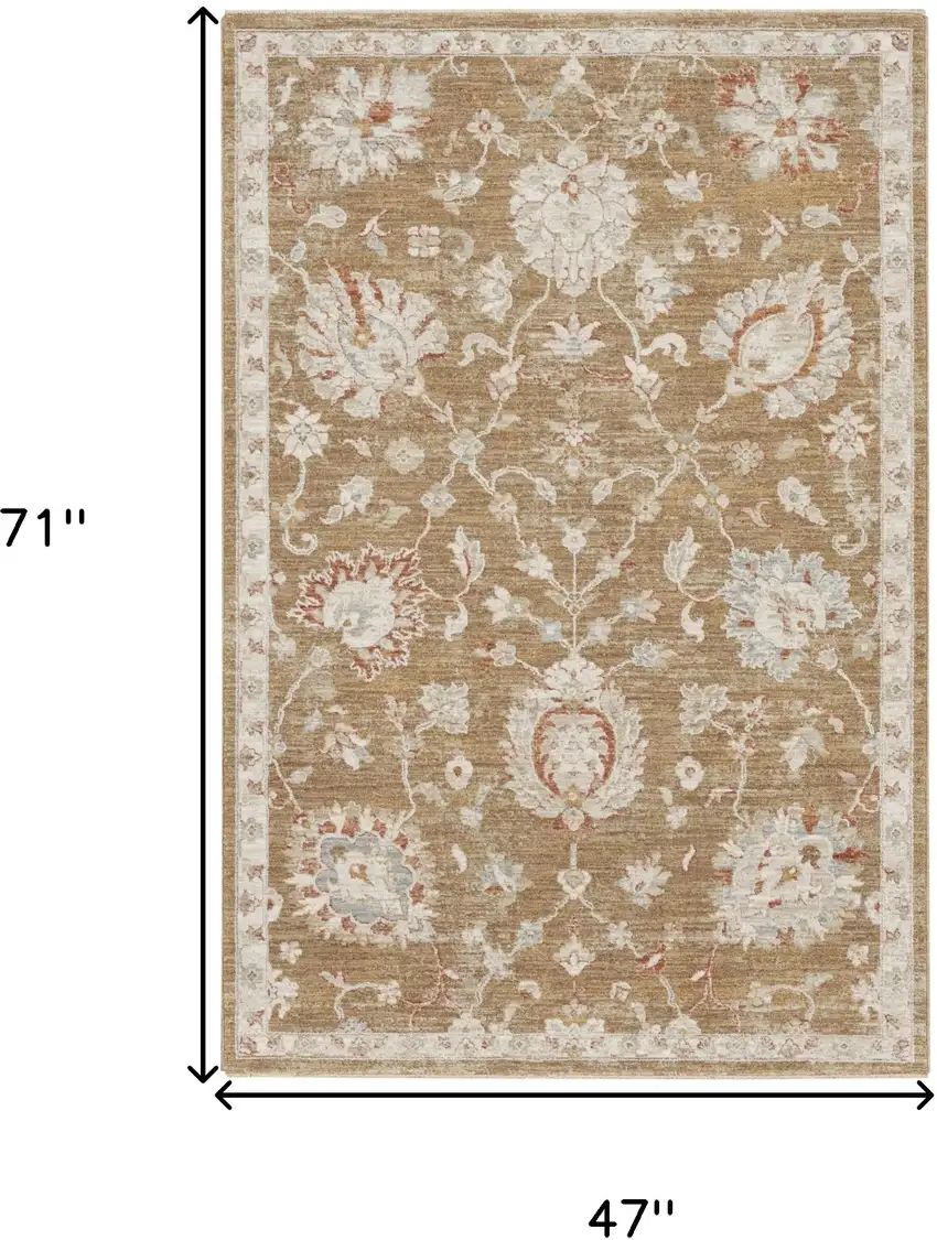 Brown Floral Power Loom Distressed Area Rug Photo 3