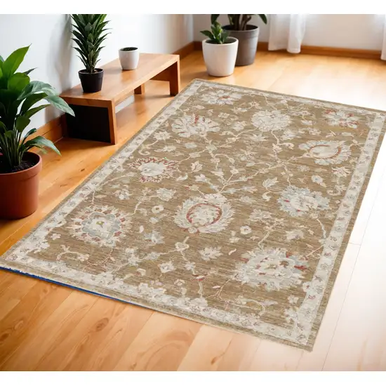 Brown Floral Power Loom Distressed Area Rug Photo 1