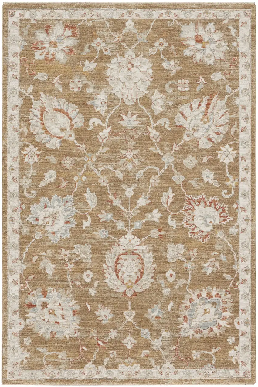 Brown Floral Power Loom Distressed Area Rug Photo 6