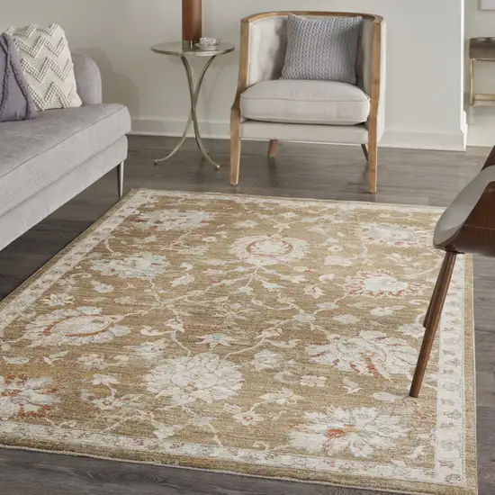 Brown Floral Power Loom Distressed Area Rug Photo 4
