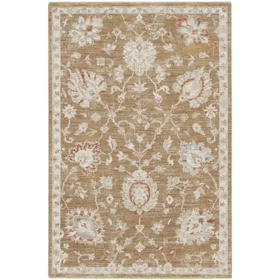 Brown Floral Power Loom Distressed Area Rug Photo 1