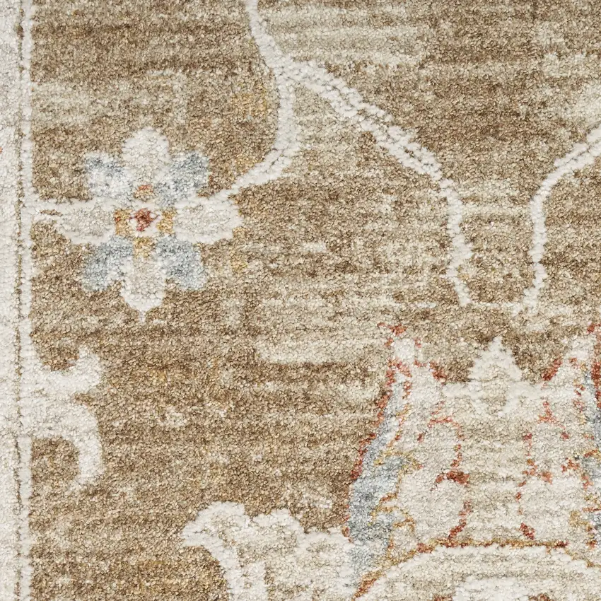 Brown Floral Power Loom Distressed Area Rug Photo 3