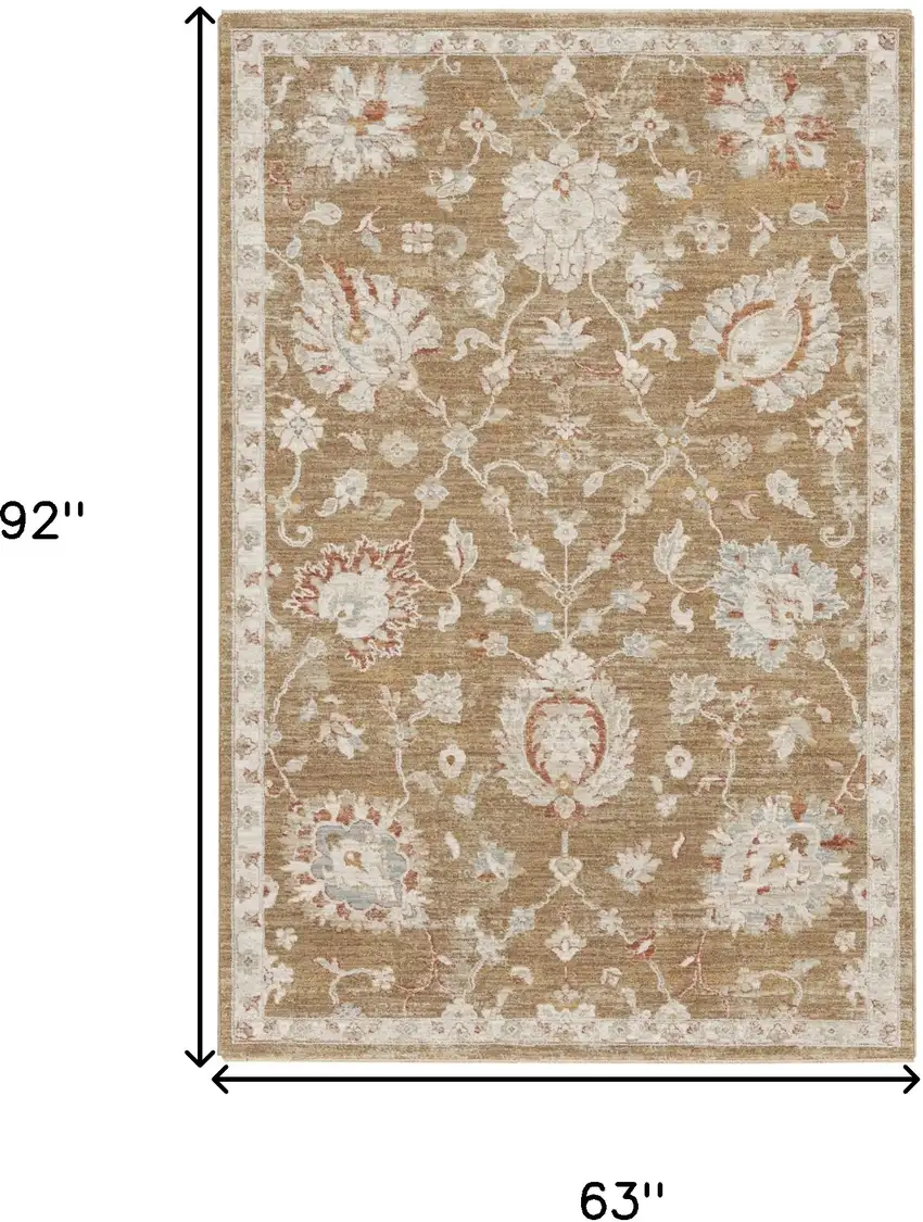 Brown Floral Power Loom Distressed Area Rug Photo 3