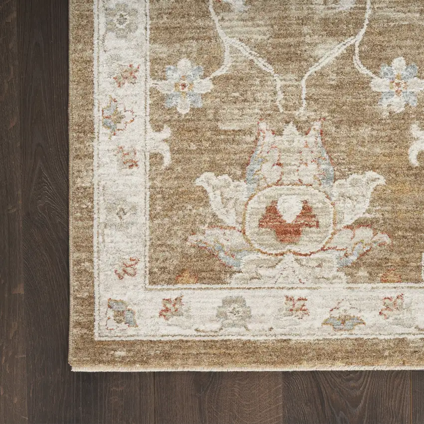 Brown Floral Power Loom Distressed Area Rug Photo 8