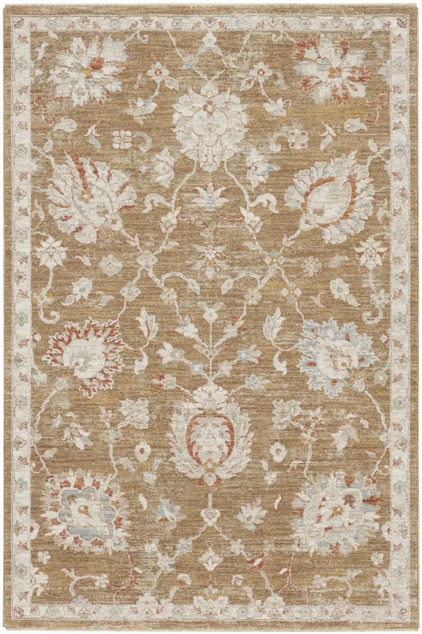 Brown Floral Power Loom Distressed Area Rug Photo 2