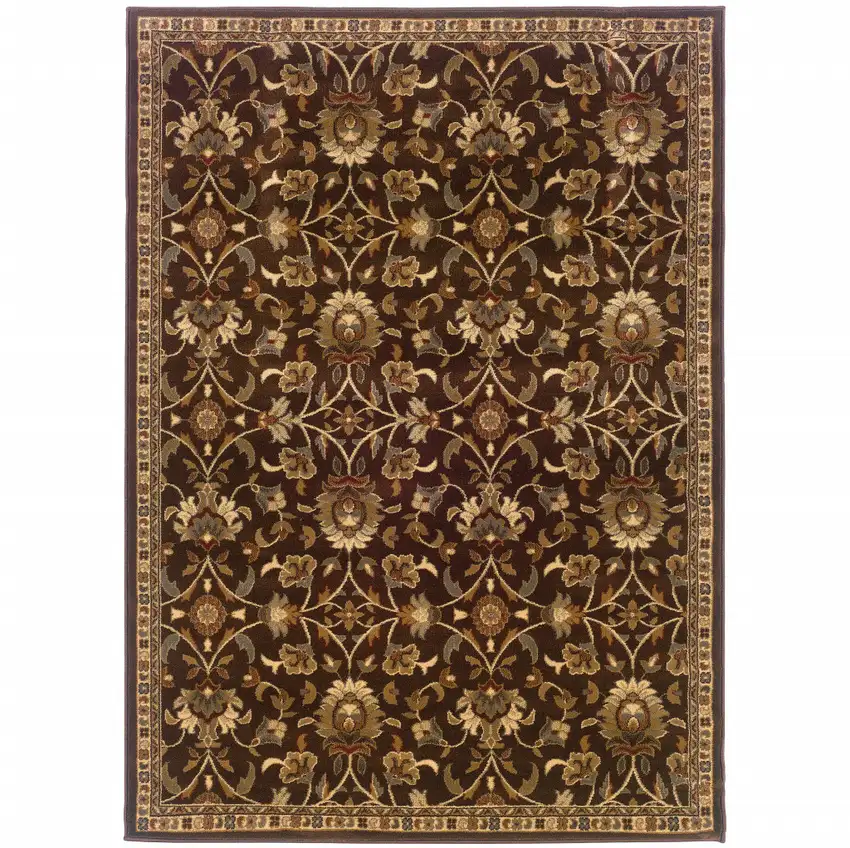 Brown Floral Power Loom Stain Resistant Area Rug Photo 1