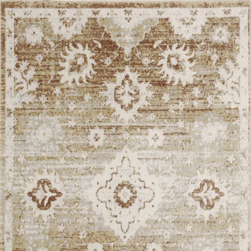 Brown Floral Power Loom Worn Faded Area Rug Photo 8