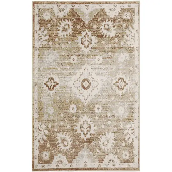 Brown Floral Power Loom Worn Faded Area Rug Photo 7