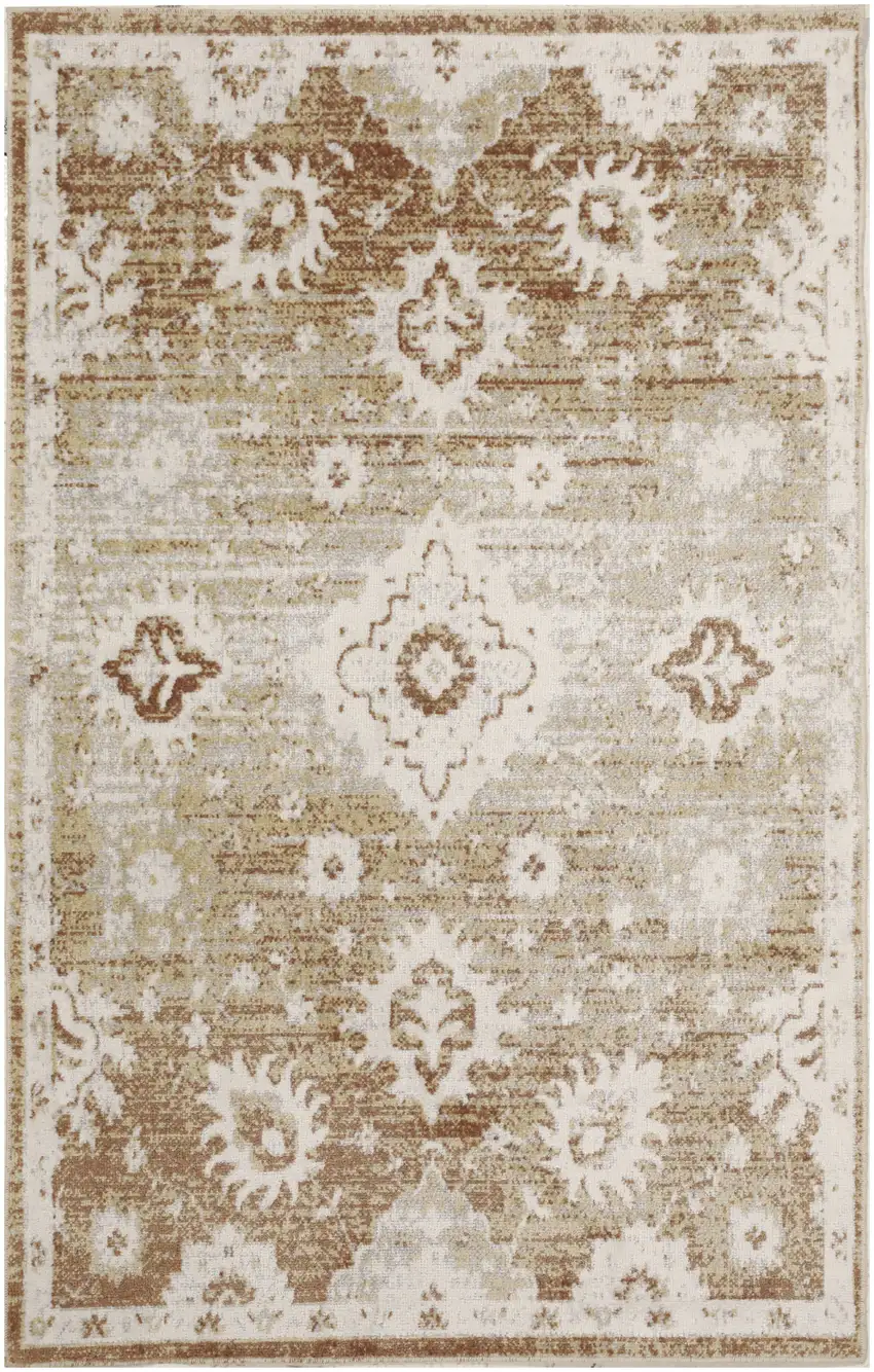 Brown Floral Power Loom Worn Faded Area Rug Photo 7