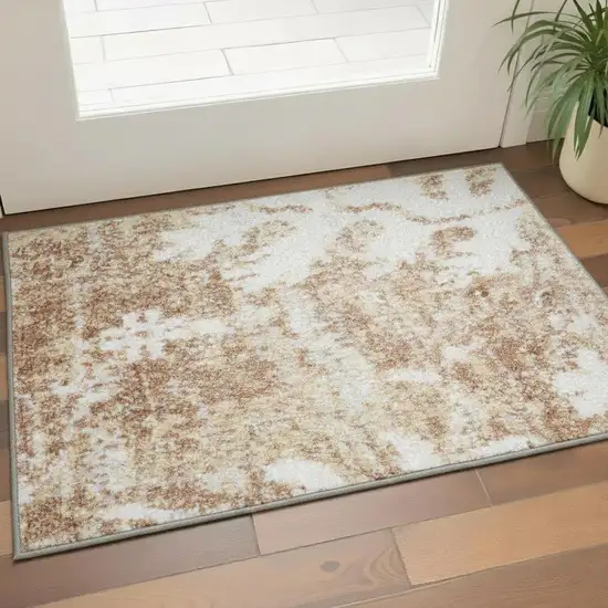 Brown Floral Power Loom Worn Faded Area Rug Photo 1