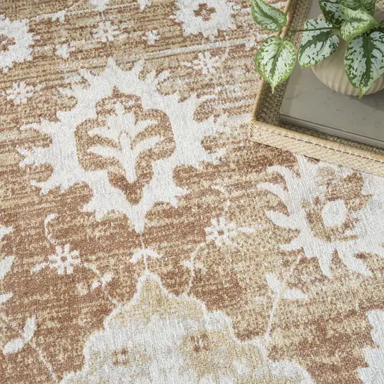 Brown Floral Power Loom Worn Faded Area Rug Photo 9