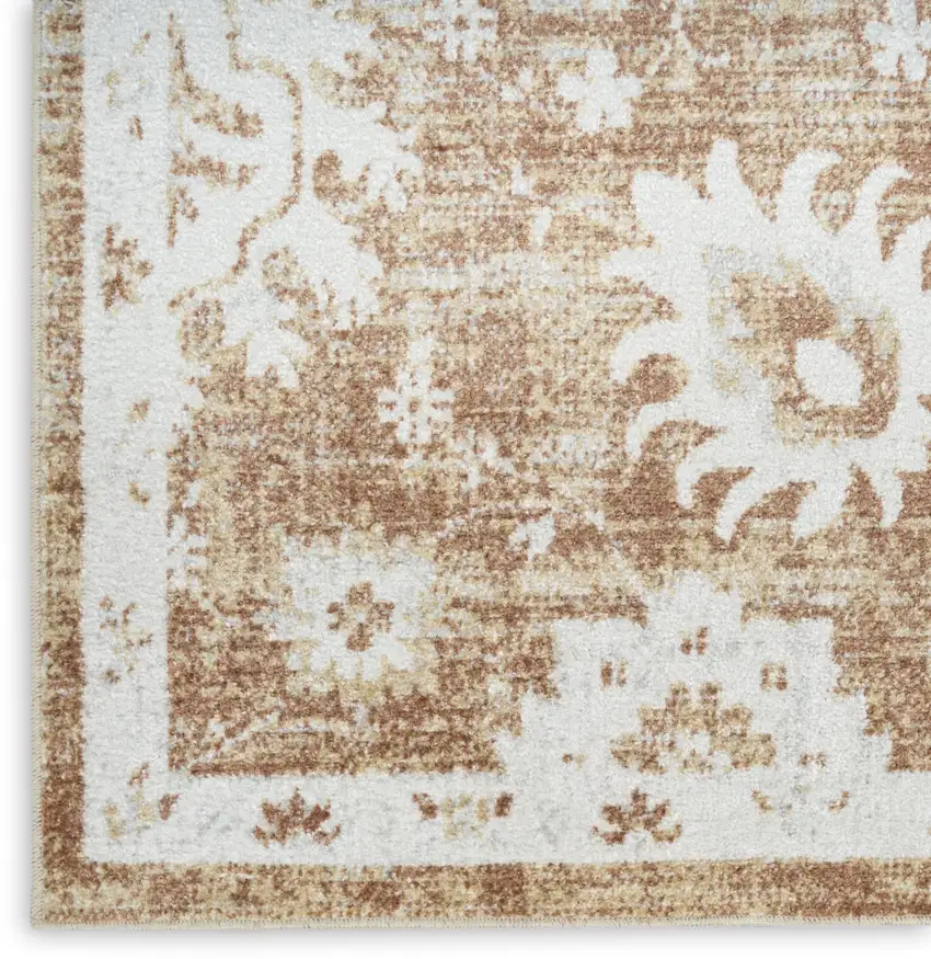 Brown Floral Power Loom Worn Faded Area Rug Photo 8
