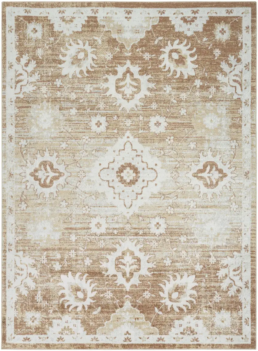 Brown Floral Power Loom Worn Faded Area Rug Photo 6